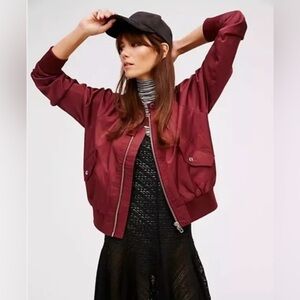 Free People 7915 Womens Red Burgundy Solid Polyester Bomber Jacket Jacket M